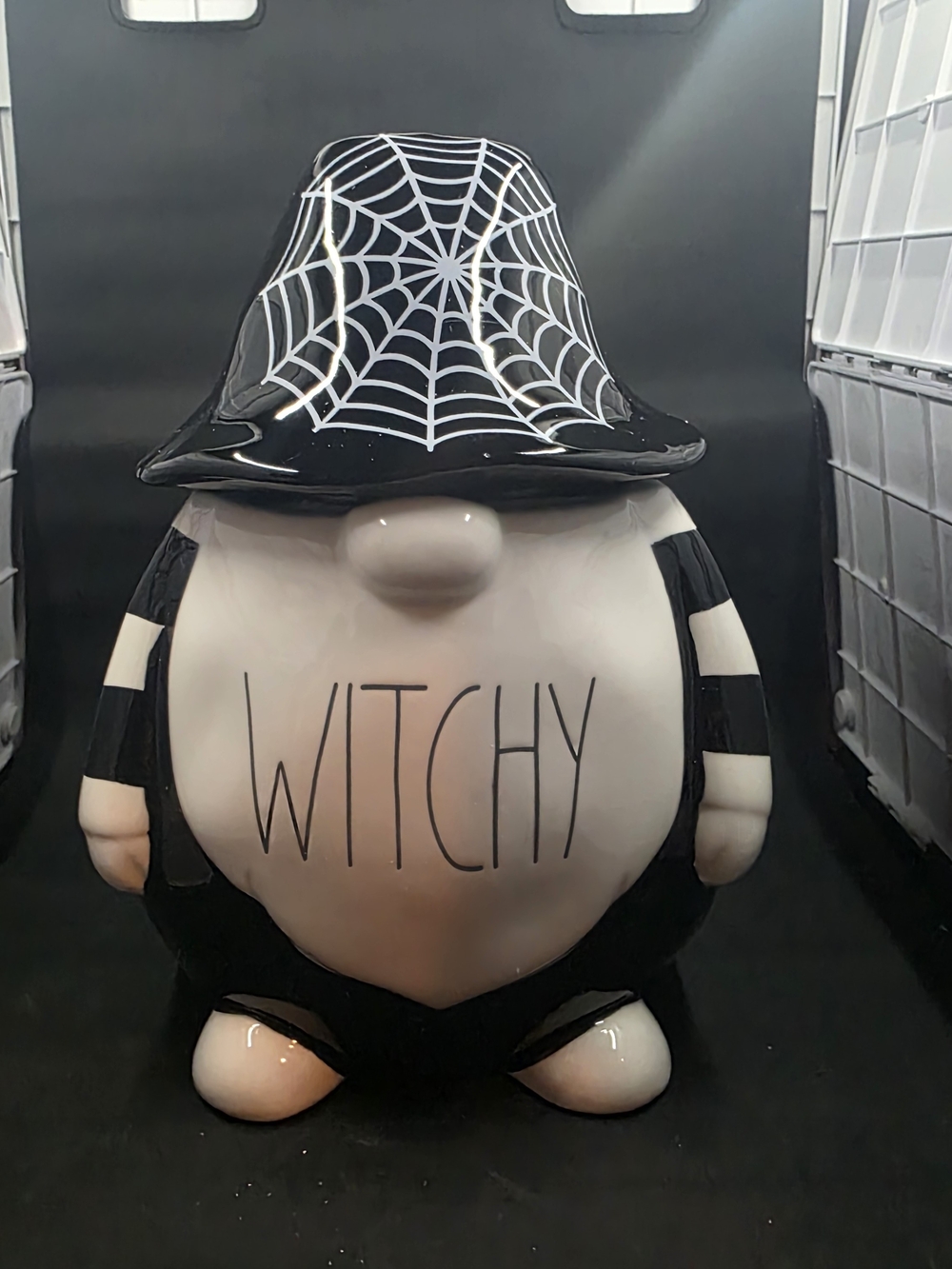 Rae Dunn Witchy Ceramic Gnome with Spiderweb Hat